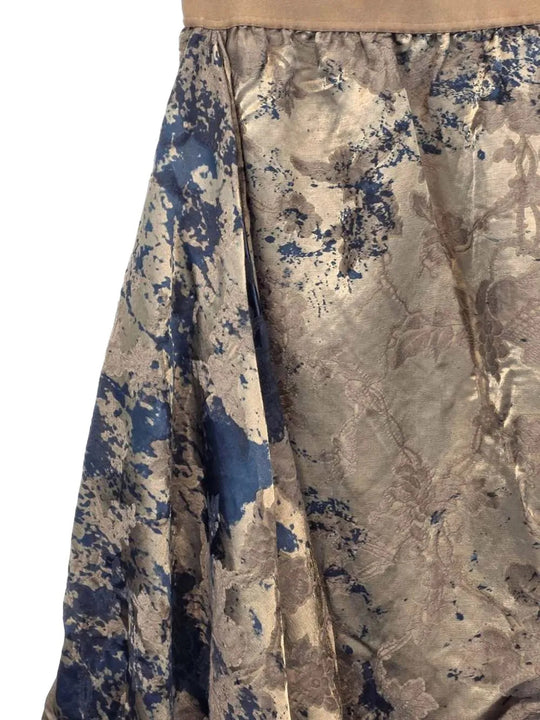 Close up of Brown skirt, showing texture of the 100% linen fabric
