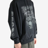 Black hoodie worn by a person, showing the hoodie's fit