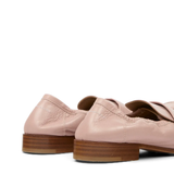 Close up of pink loafers, showing texture of the Calf Leather fabric