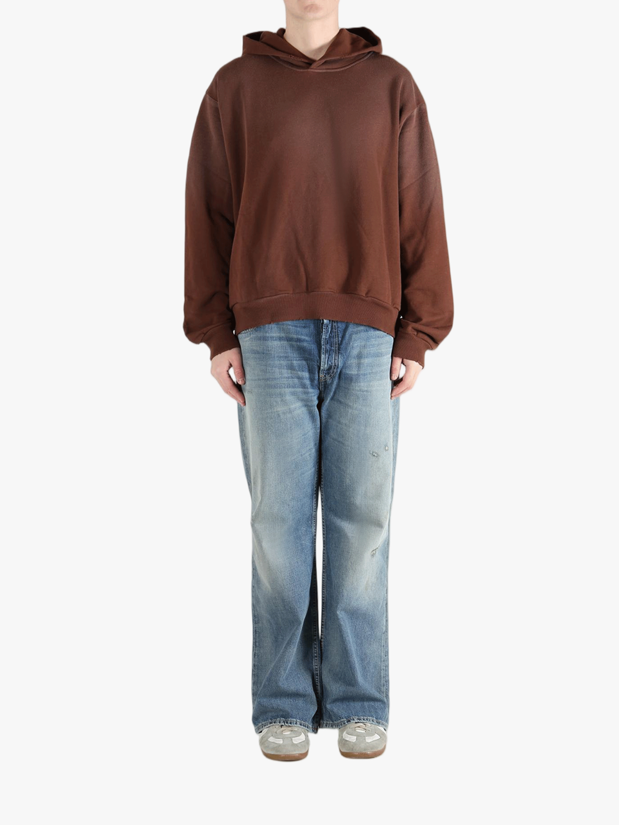 Brown sweats-hoodies, full body view