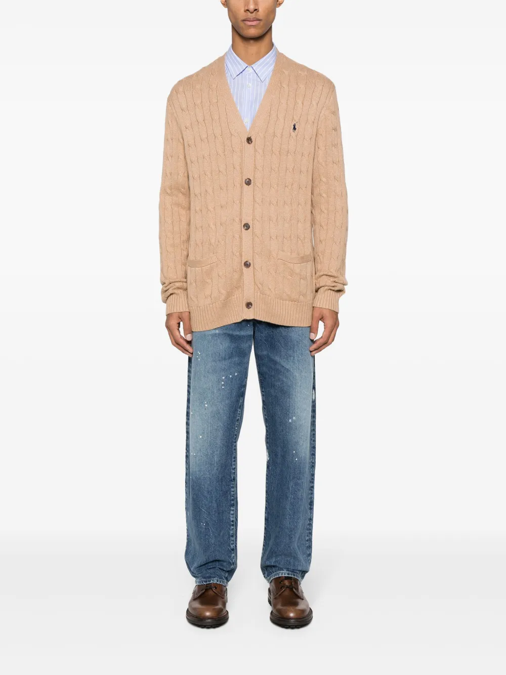 Tan cardigan,full body view