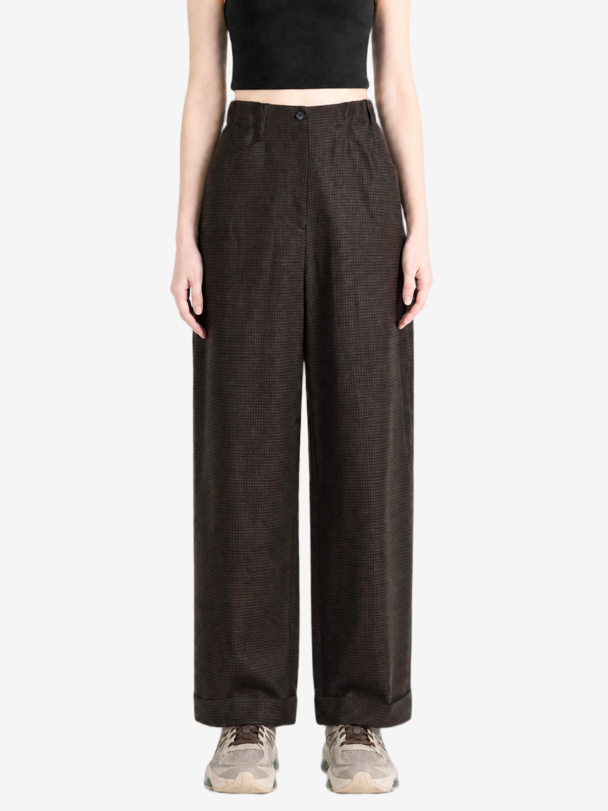 Brown pants, full body view