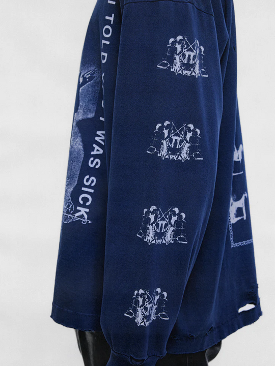 Navy t-shirt worn by a person, showing the t-shirt fit