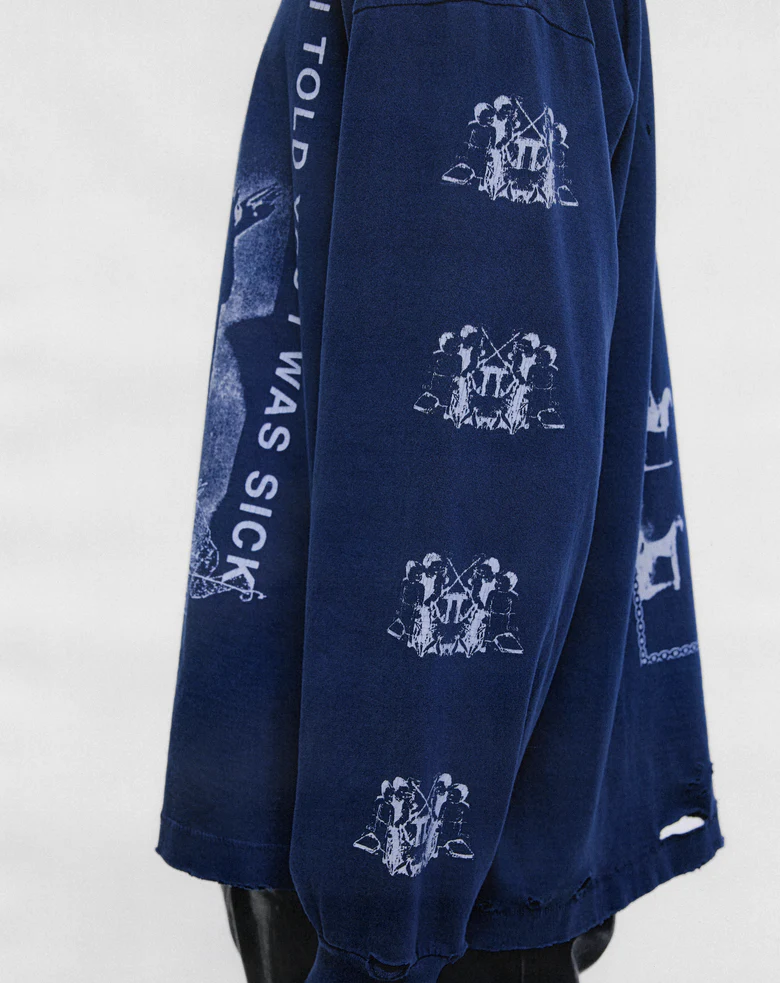 Navy t-shirt worn by a person, showing the t-shirt fit