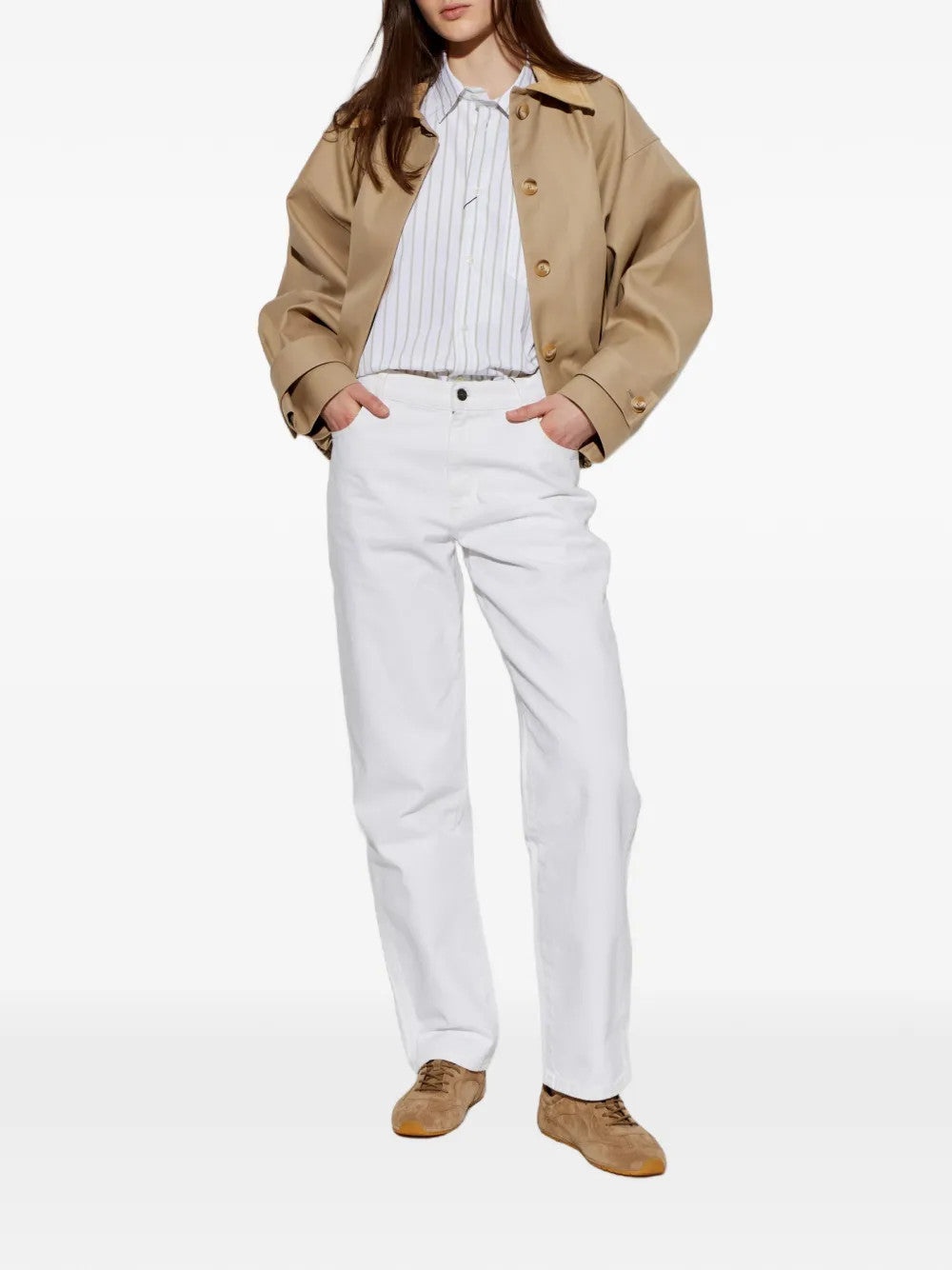 Tan shoes, full body view
