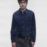 Navy jacket, full body view
