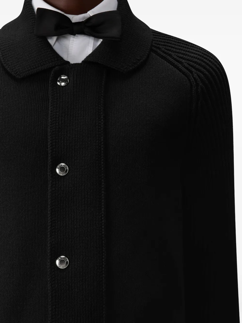 Close up of black jacket,showing texture of the cotton fabric