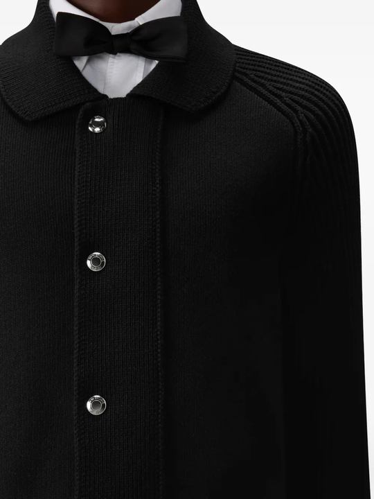 Close up of black jacket,showing texture of the cotton fabric