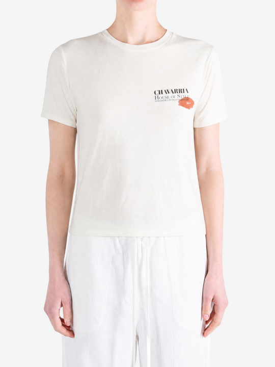 Tan t-shirt, full body view