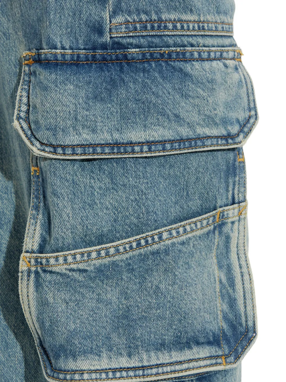 Close up of Blue pants, showing texture of the cotton fabric