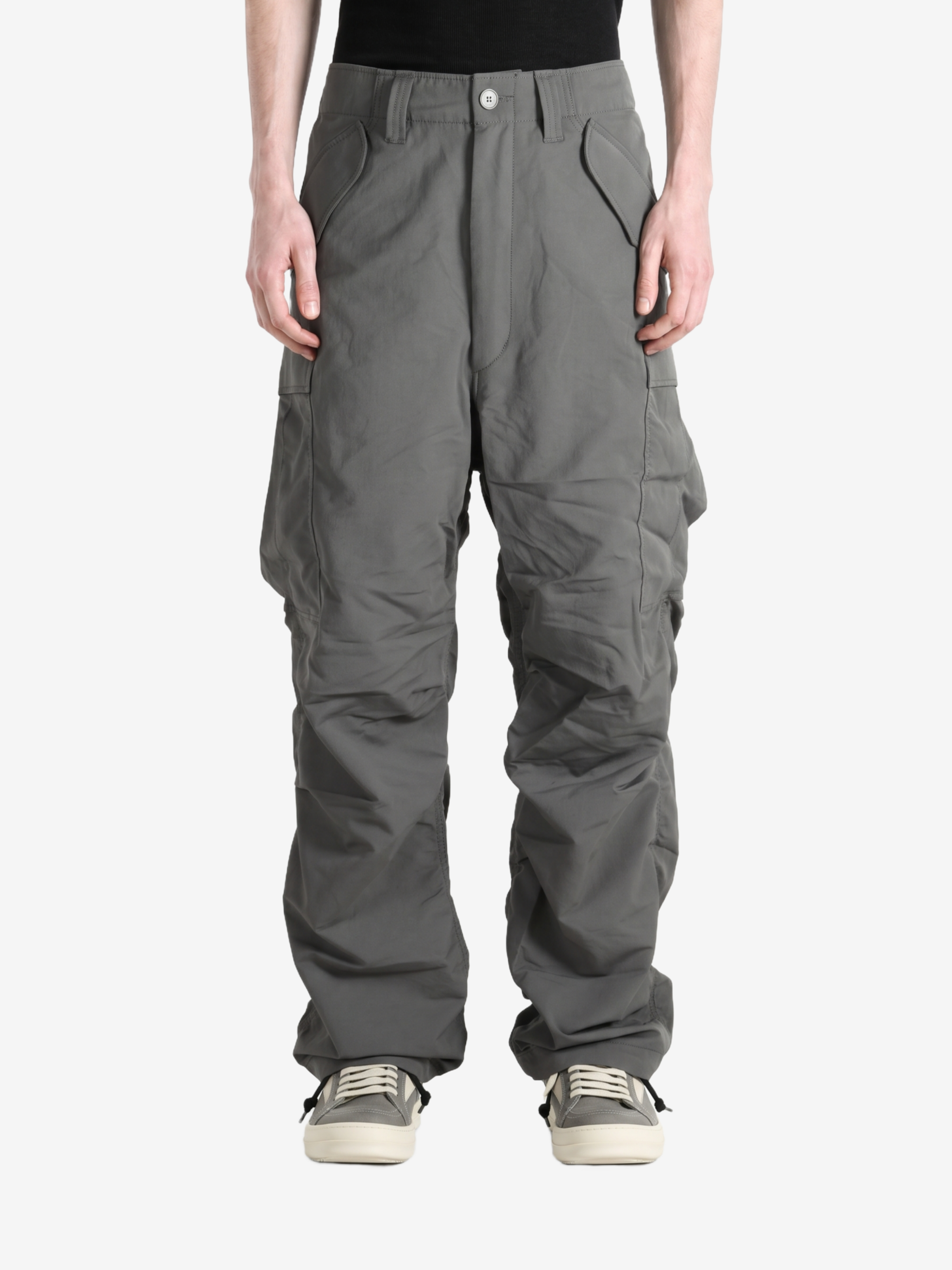 Grey pants, full body view