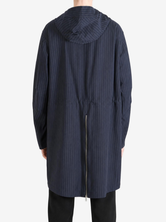 Navy jacket, full body view