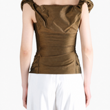 Brown top worn by a person, showing the top fit