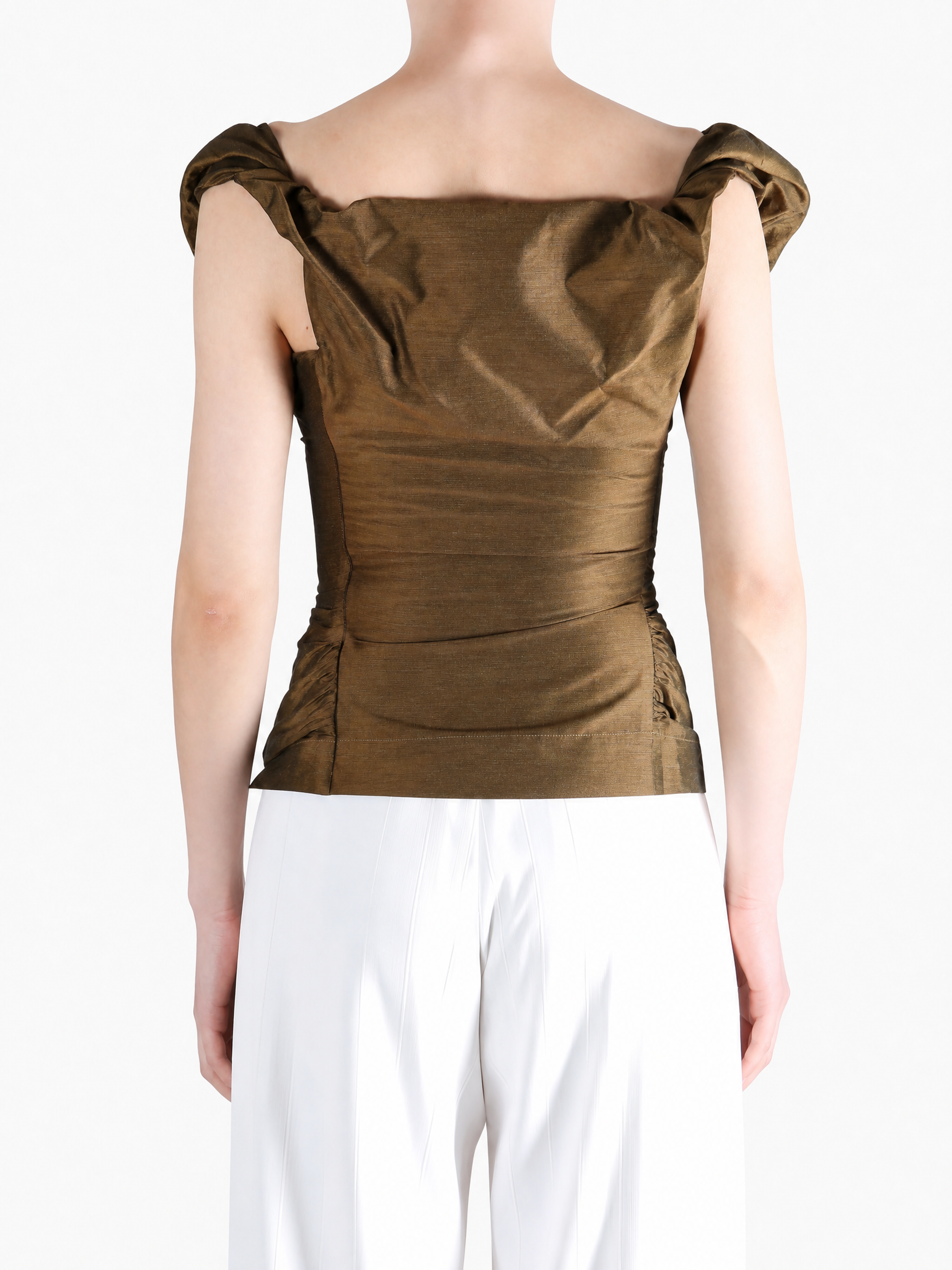 Brown top worn by a person, showing the top fit