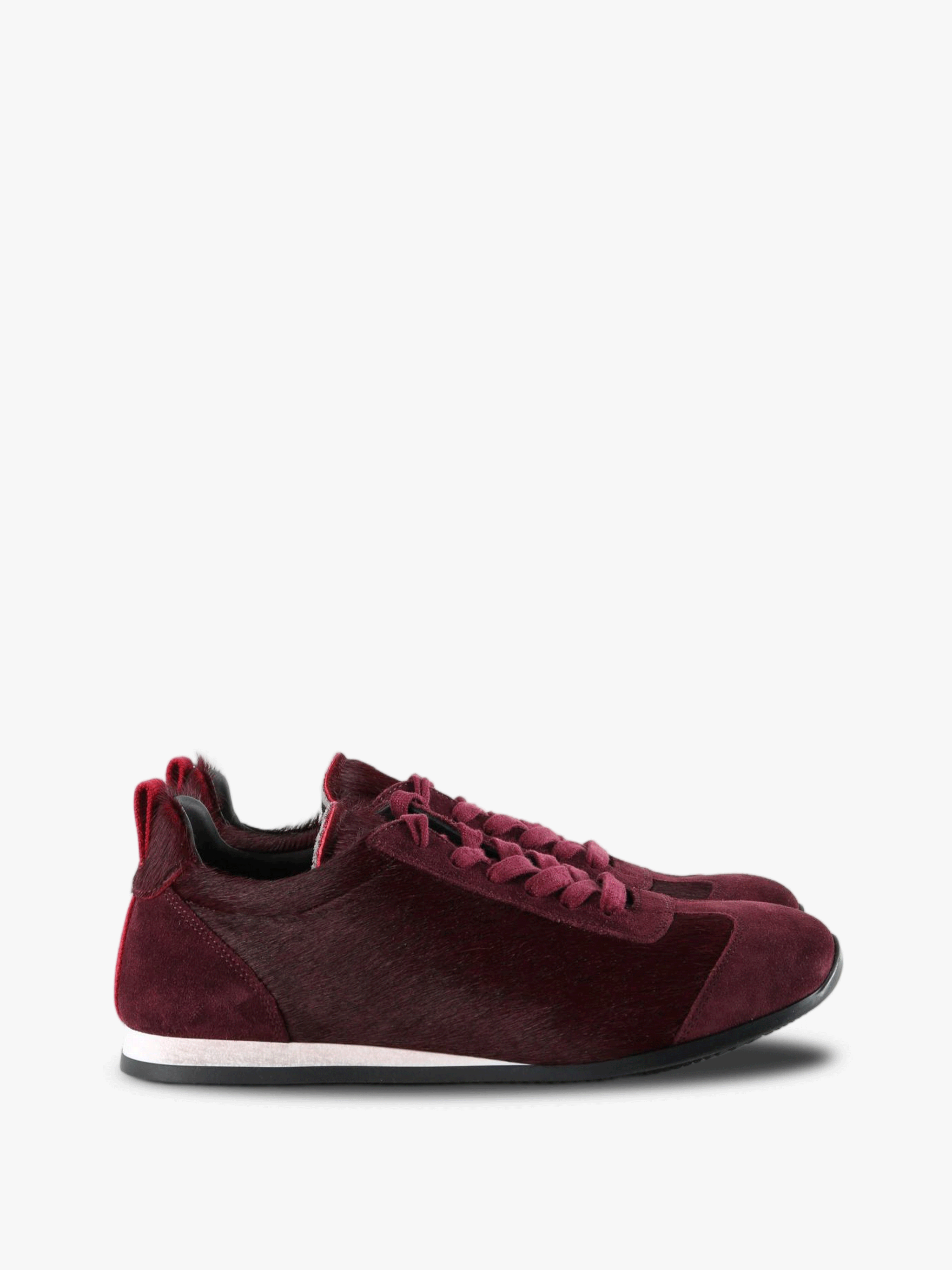 Burgundy shoes, side view