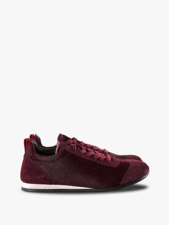 Burgundy shoes, side view