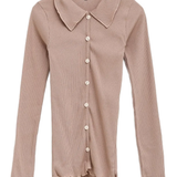 brown shirt, front view