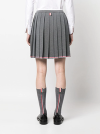 THOM BROWNE Women Full Needle Pleated Mini Skirt In Merino Wool W/ Tipping