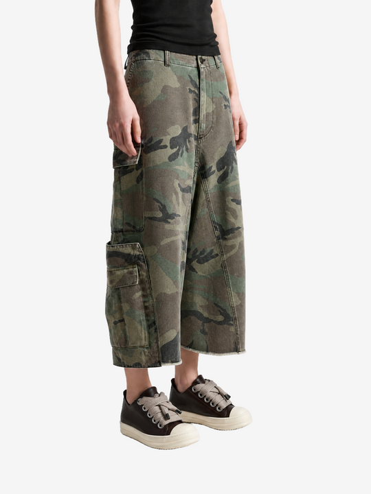 Green pants, full body view