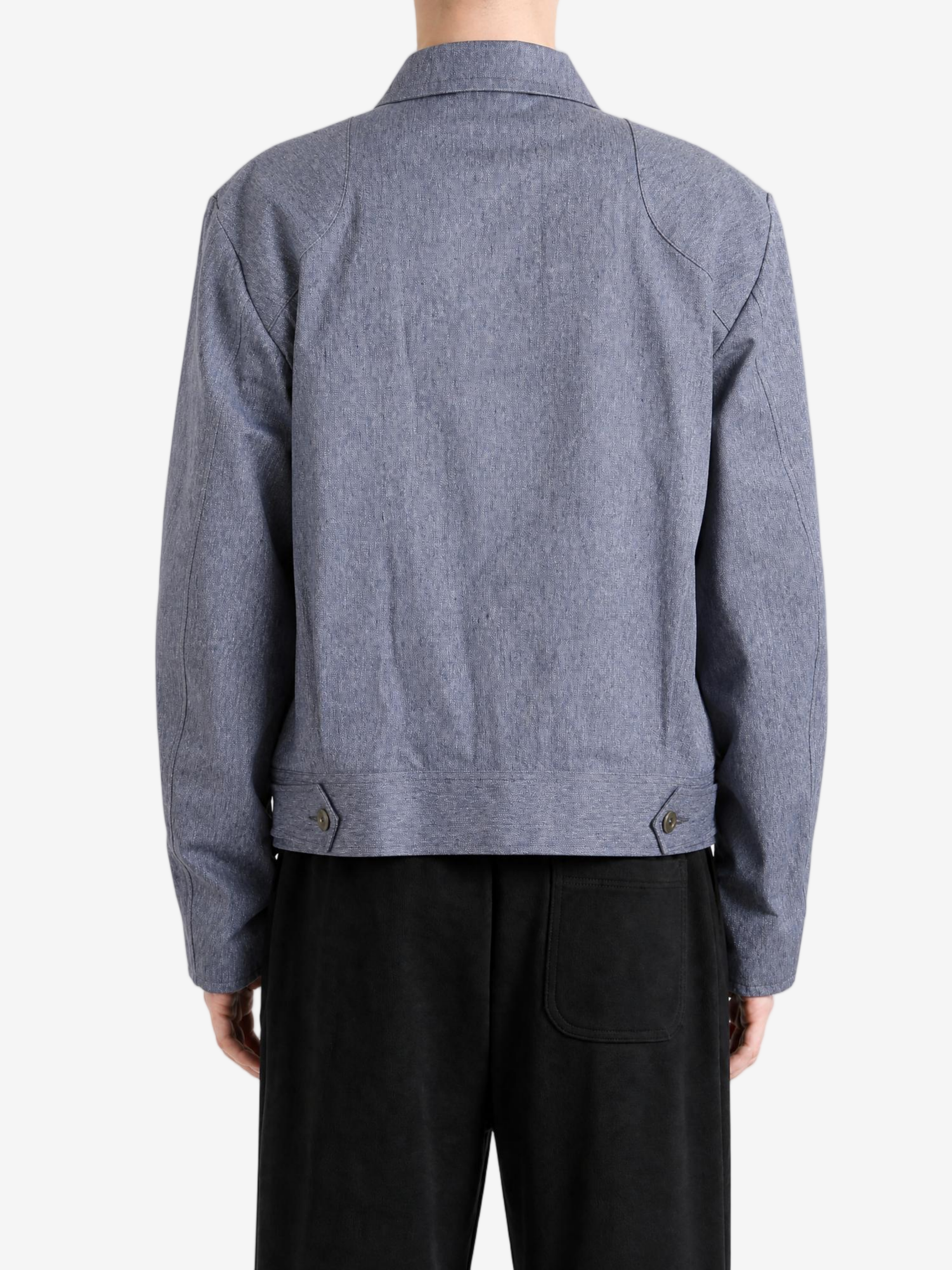 Blue jacket, full body view