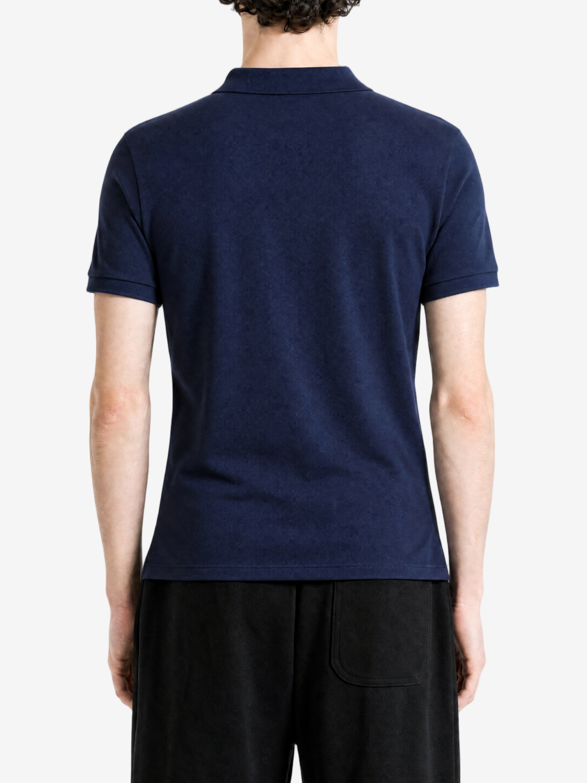 Navy t-shirt worn by a person, showing the t-shirt fit