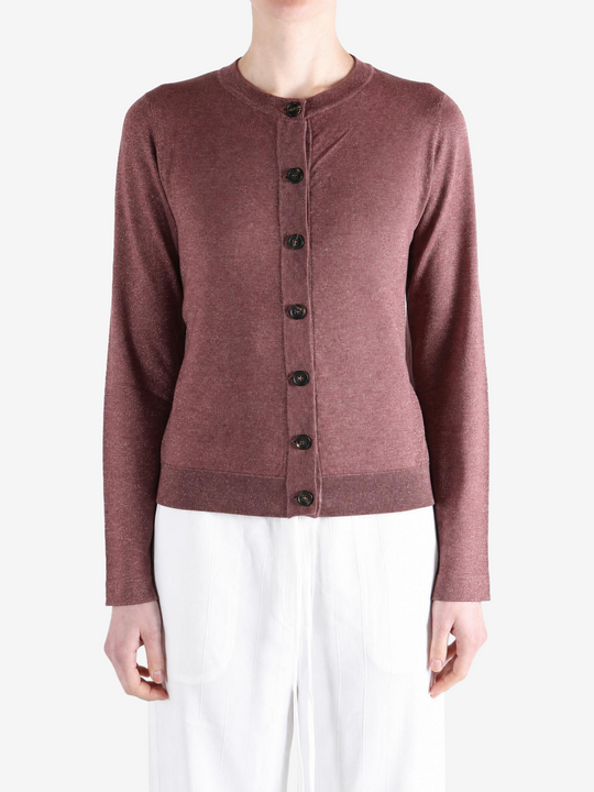 Burgundy knitwear, full body view