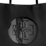 Close up of black bags, showing texture of the recycled polyester and leather fabric