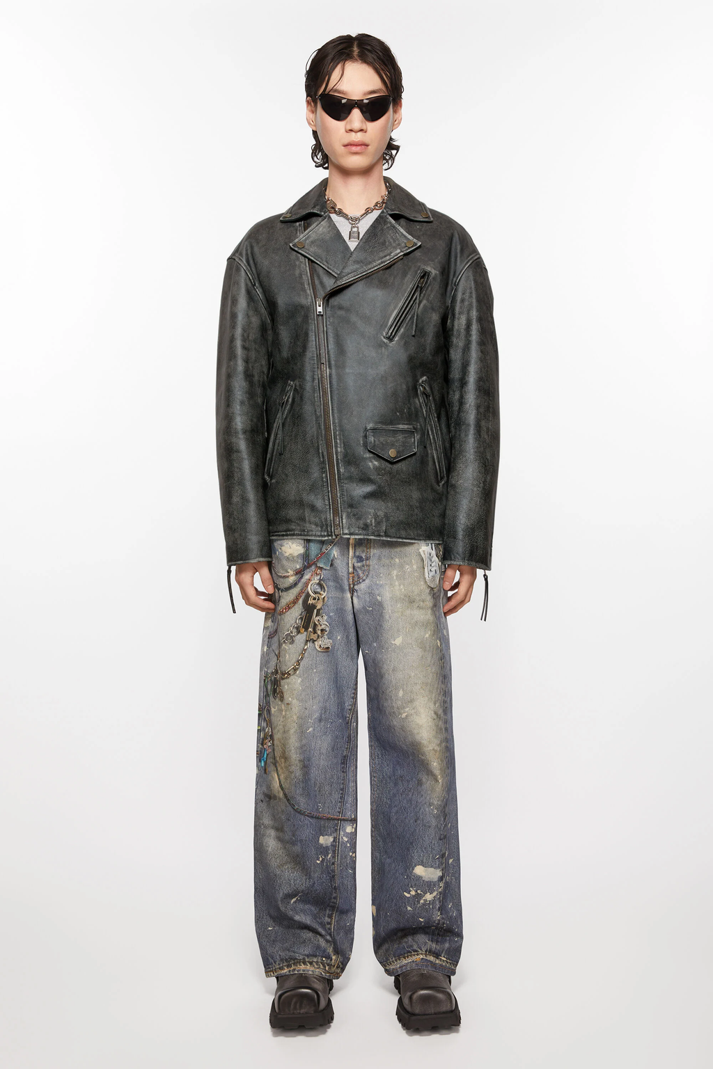 ACNE STUDIOS - Men Distressed Leather Jacket