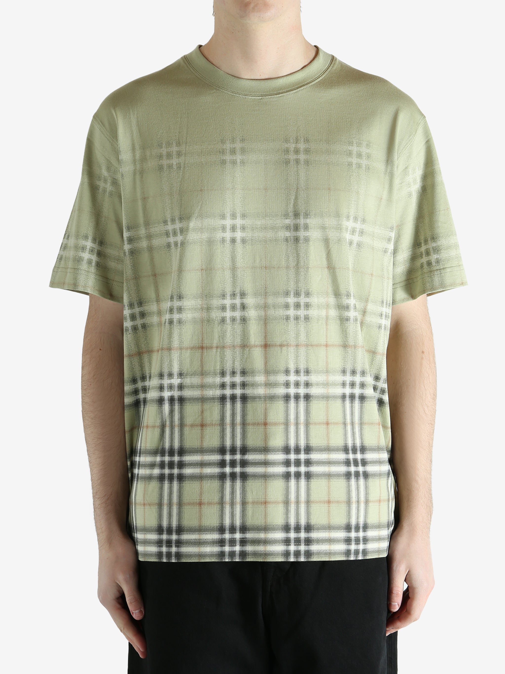 green t-shirt worn by a person, showing the t-shirt fit