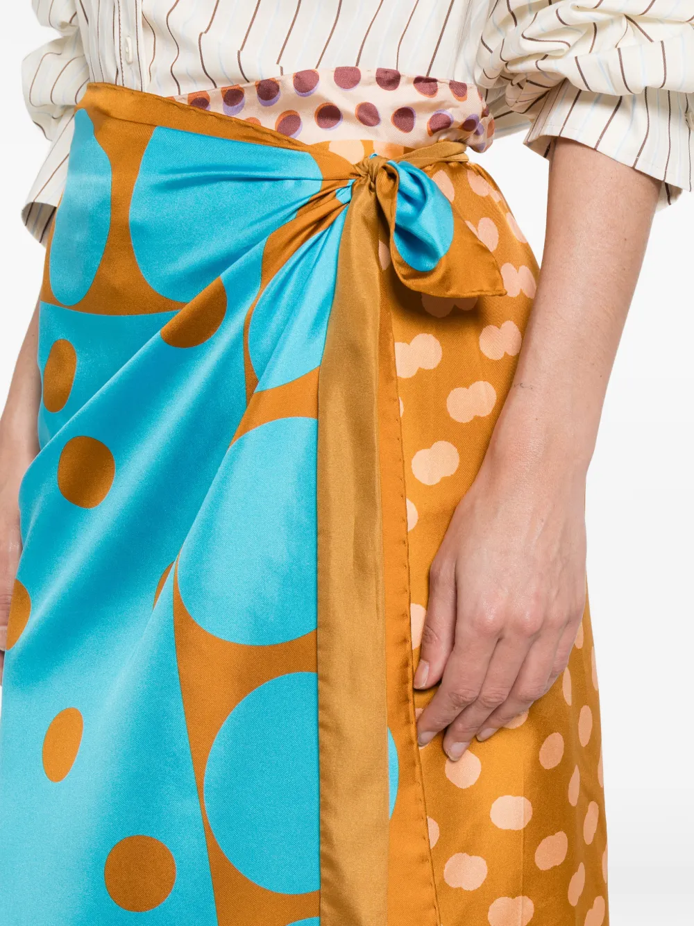 close up of orange skirts , showing texture of the silk fabric