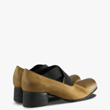 Tan shoes, side view