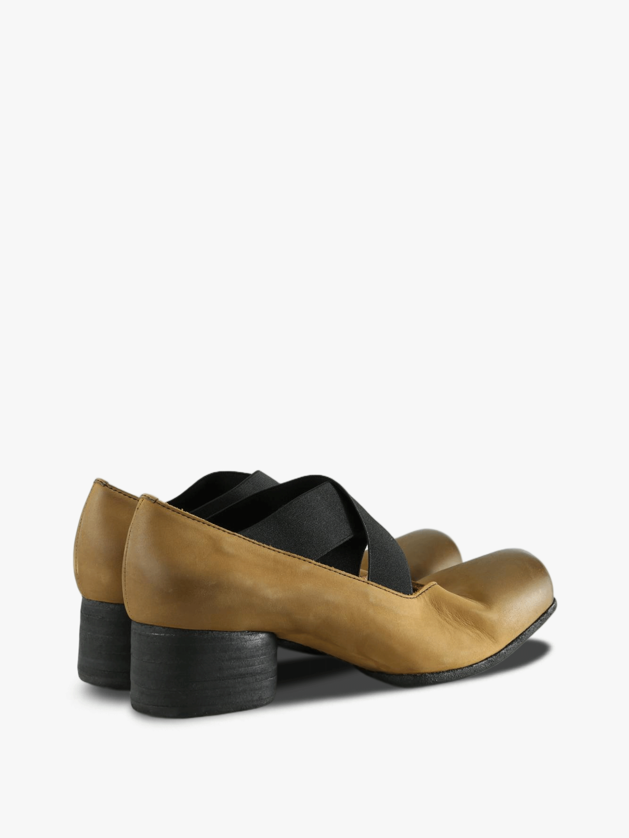 Tan shoes, side view