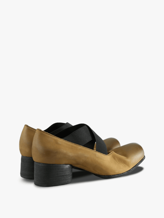 Tan shoes, side view