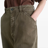 Close up of Brown pants, showing texture of the cotton fabric