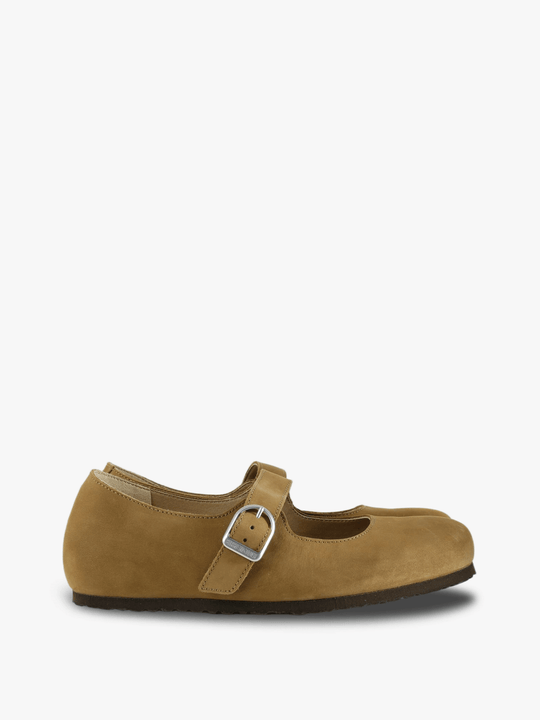 Tan shoes, side view