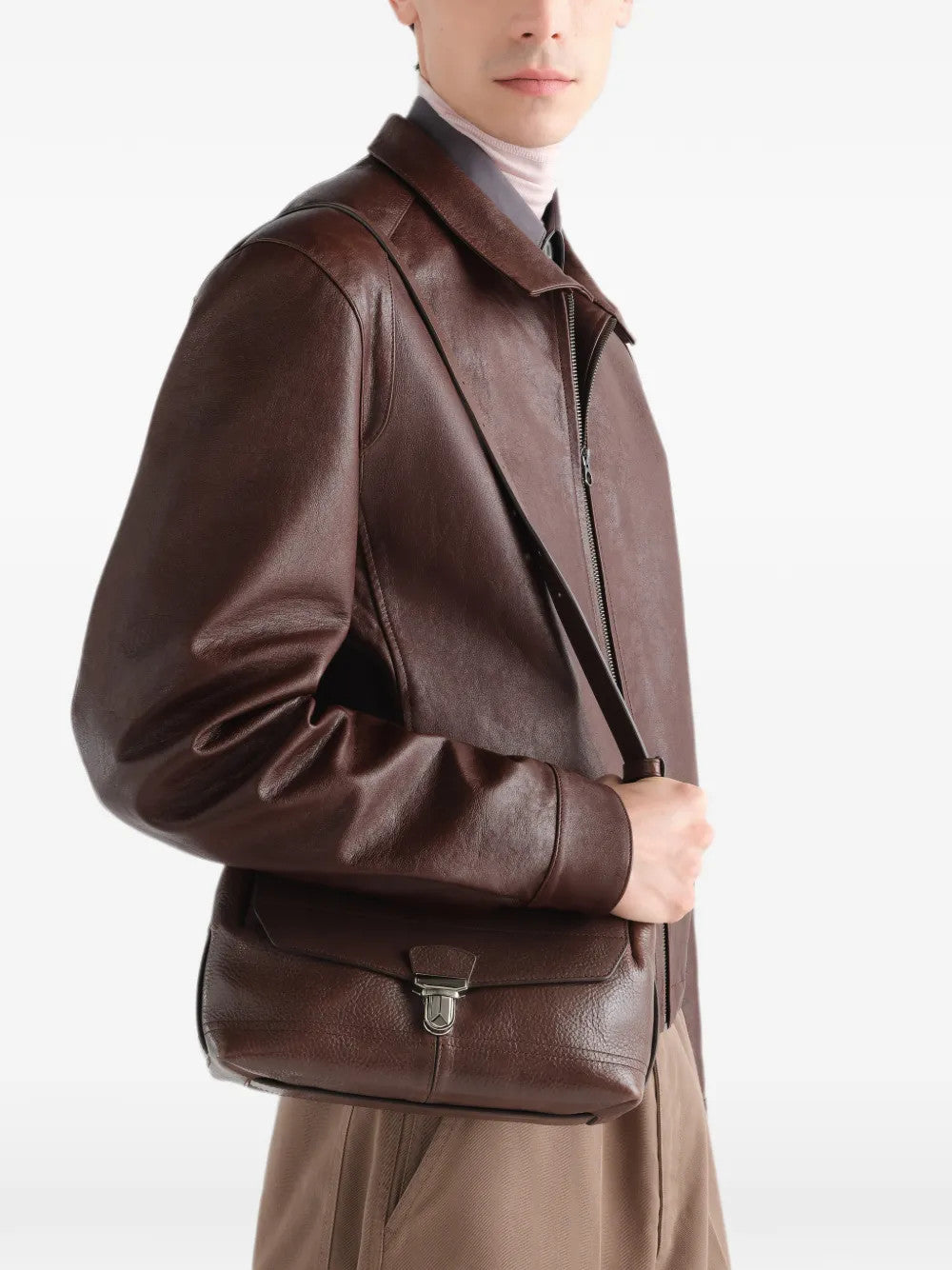 Brown bag worn by a person, showing the bag fit