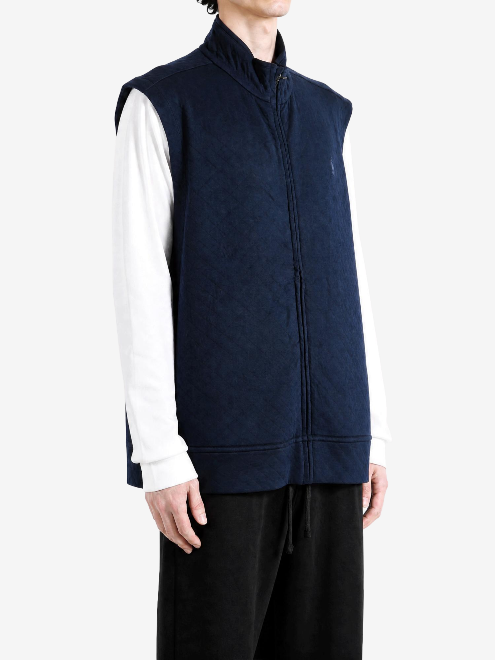 Navy jacket worn by a person, showing the jacket fit