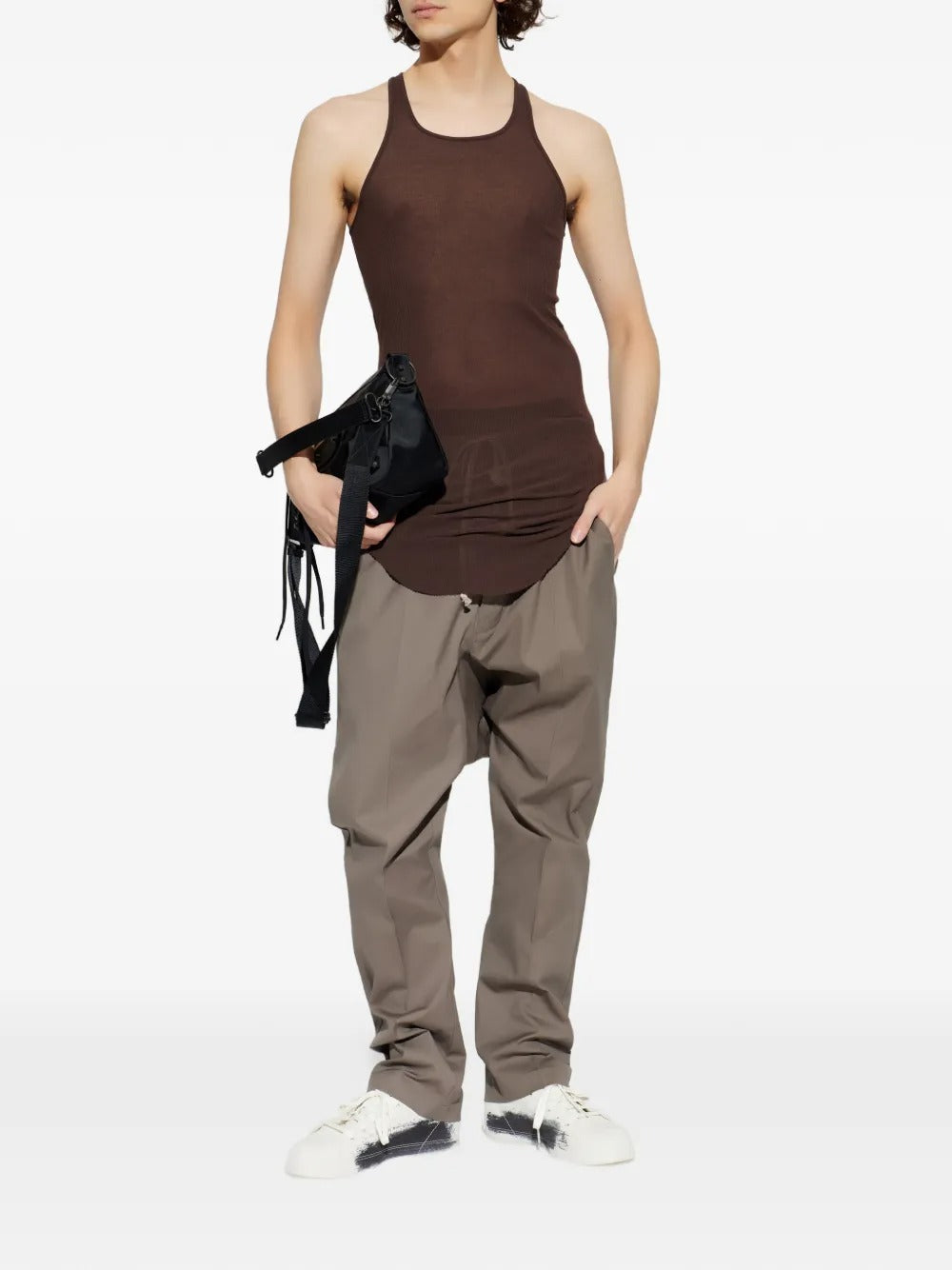 Brown tops, full body view