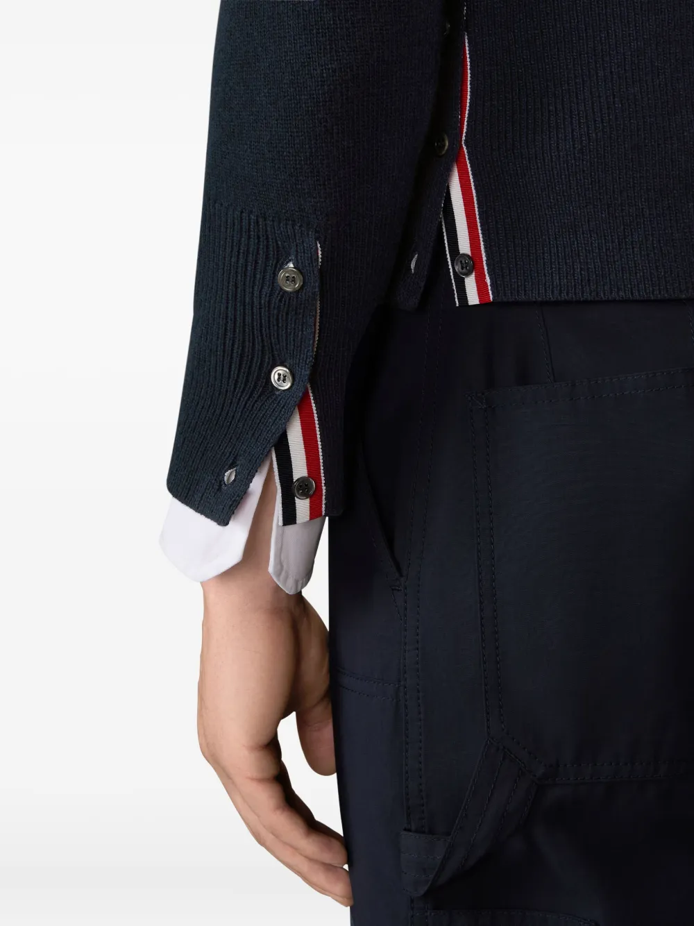 Close up of black jacket,showing texture of the cotton fabric