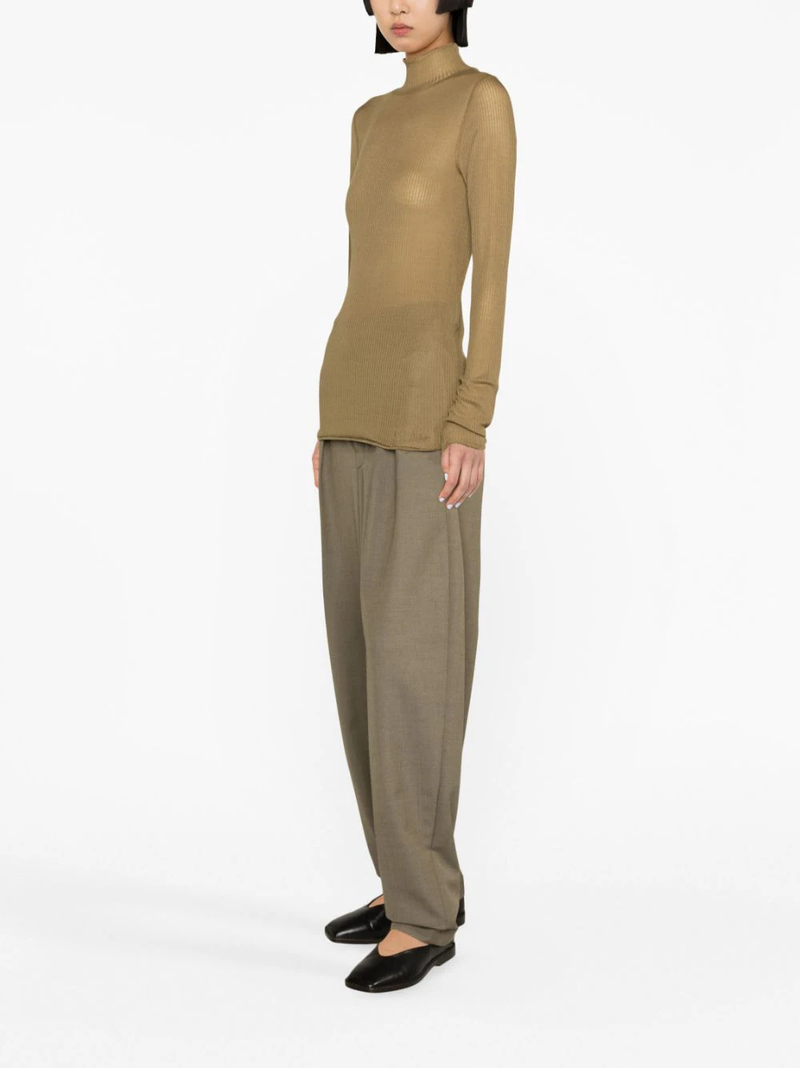 Dusty Apricot Seamless Sleeveless High Neck Top in Cotton Cashmere | LEMAIRE