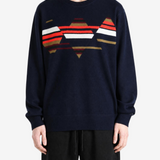 Navy knitwear, full body view