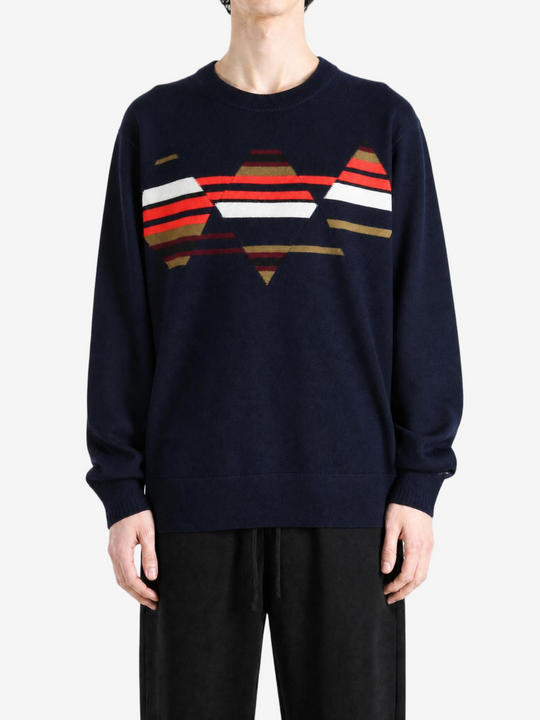 Navy knitwear, full body view