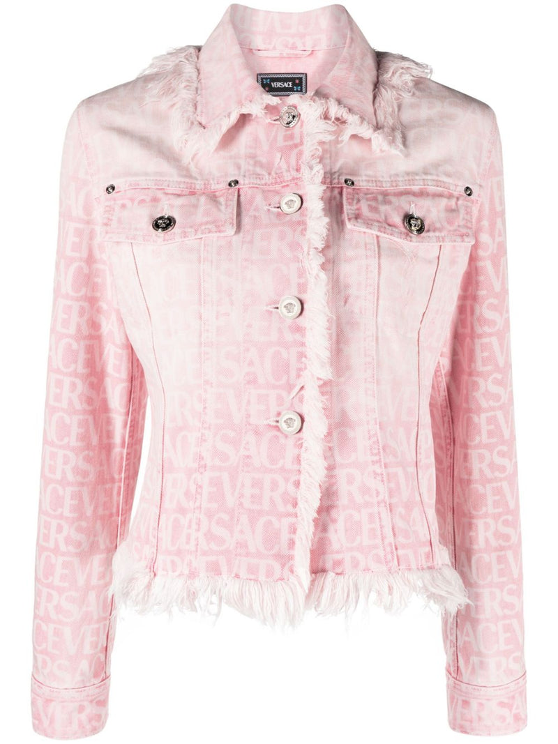 Versace Spliced Logo Denim Jacket in Pink