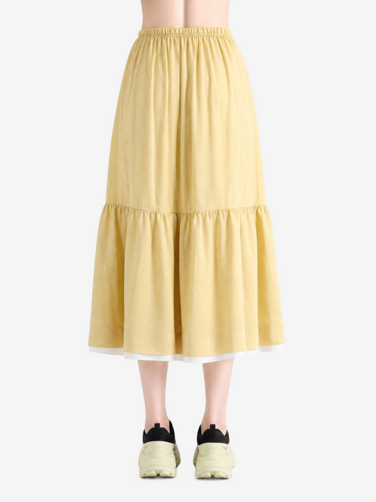 Tan skirt, full body view