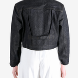 Black jacket worn by a person, showing the jacket fit