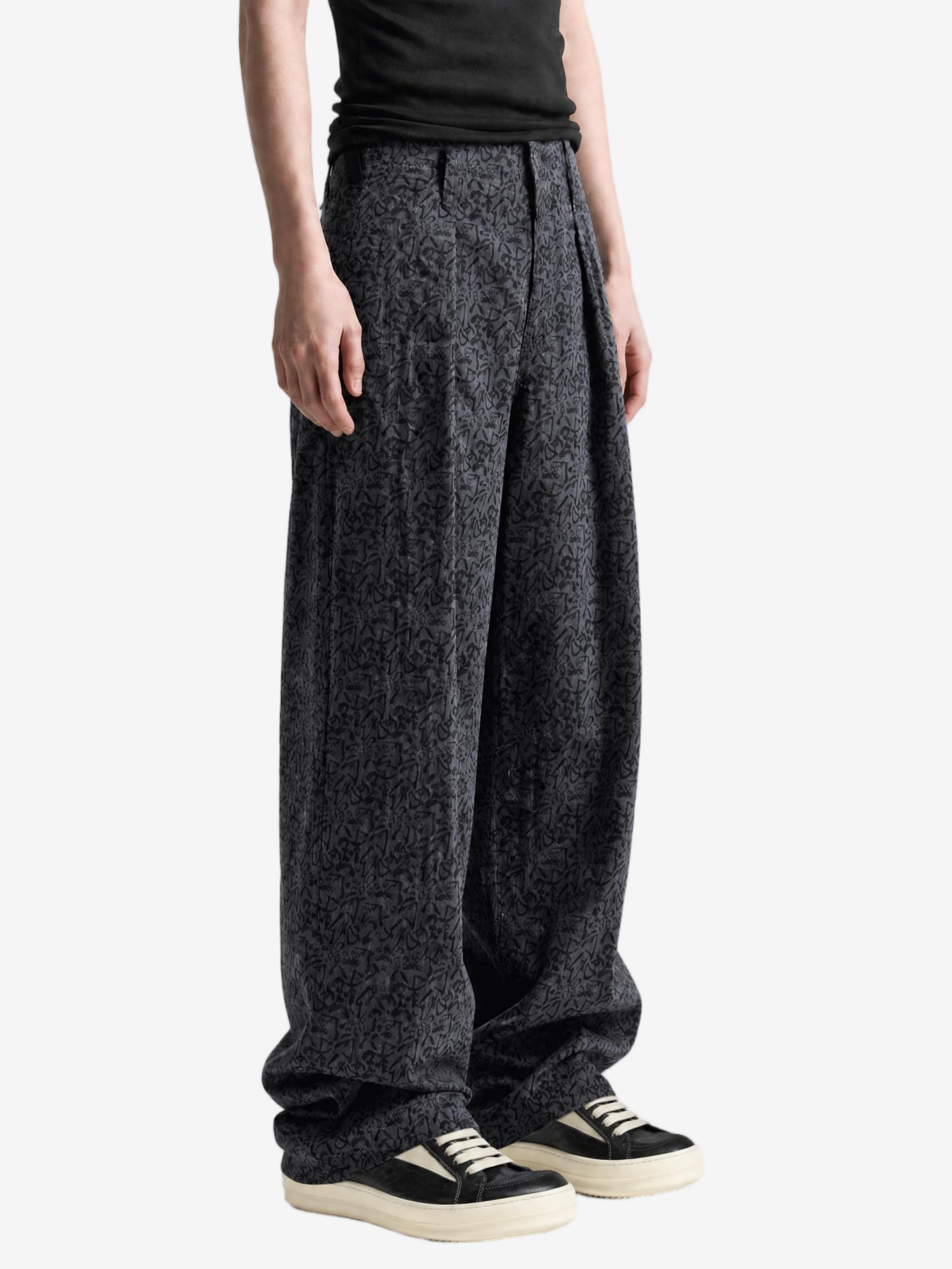 Grey pants, full body view