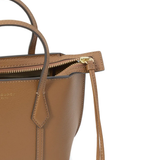 Close up of brown bag, showing texture of the cotton fabric