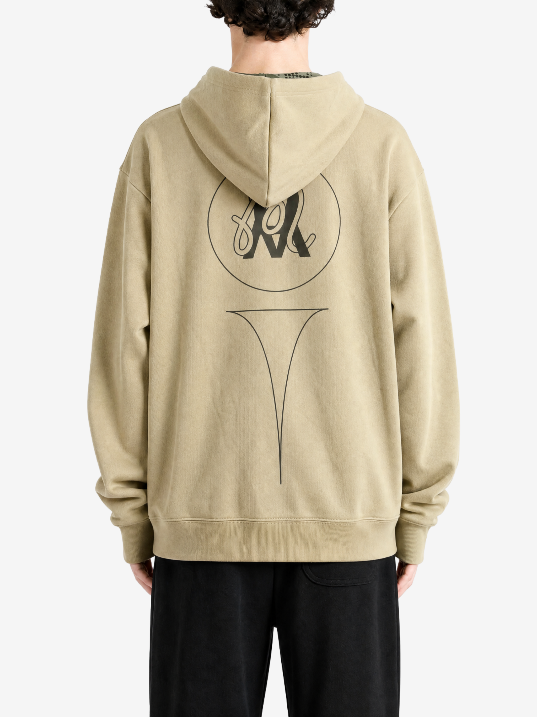 Tan hoodie, full body view