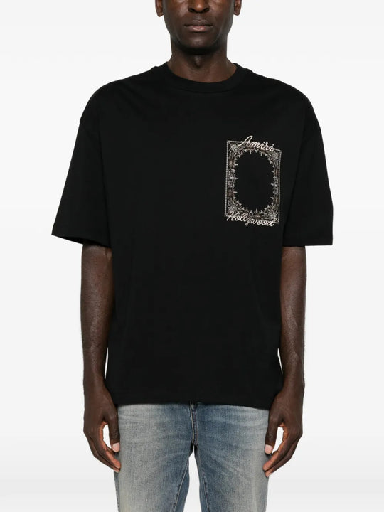 Black t-shirt, full body view