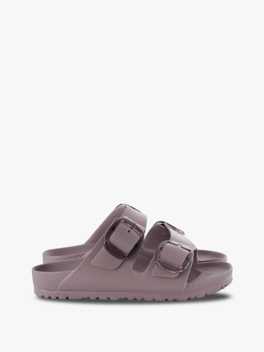 Purple sandals, side view